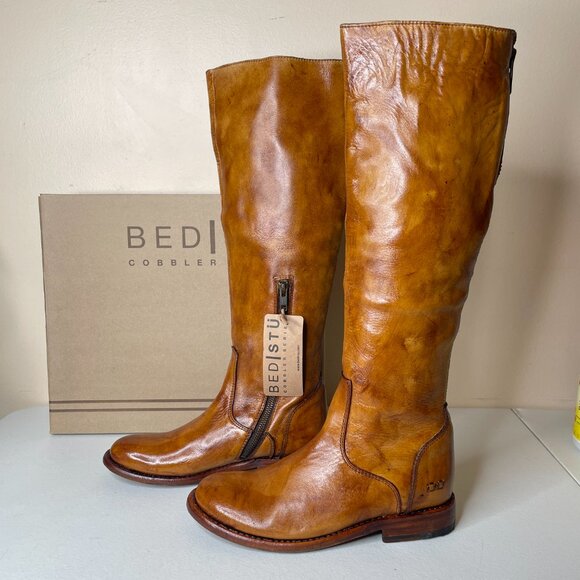 BED STU Tess Tan Leather Tall Riding Boots BedStu Size 7 - Picture 2 of 16